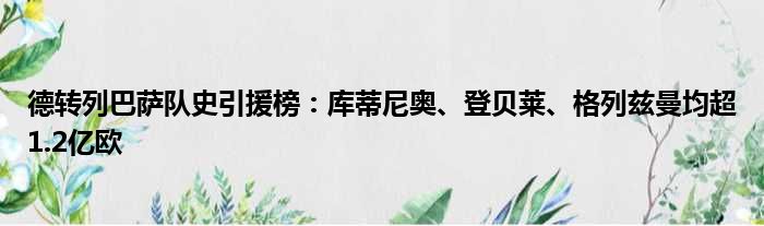 德转列巴萨队史引援榜：库蒂尼奥、登贝莱、格列兹曼均超1.2亿欧