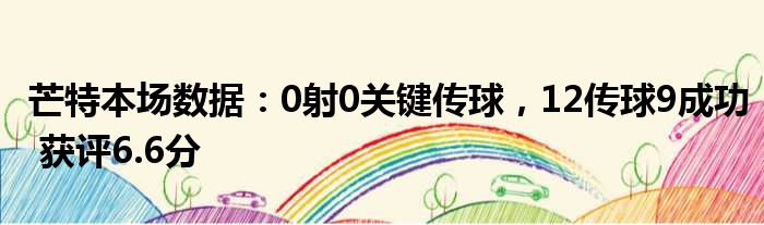 芒特本场数据：0射0关键传球，12传球9成功 获评6.6分