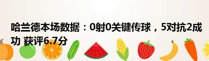 哈兰德本场数据：0射0关键传球，5对抗2成功 获评6.7分