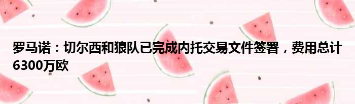 罗马诺：切尔西和狼队已完成内托交易文件签署，费用总计6300万欧