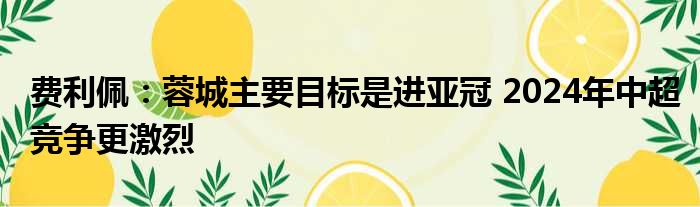 费利佩：蓉城主要目标是进亚冠 2024年中超竞争更激烈