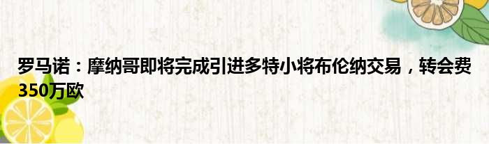 罗马诺：摩纳哥即将完成引进多特小将布伦纳交易，转会费350万欧