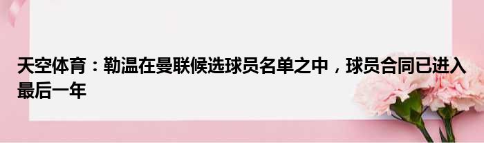 天空体育：勒温在曼联候选球员名单之中，球员合同已进入最后一年