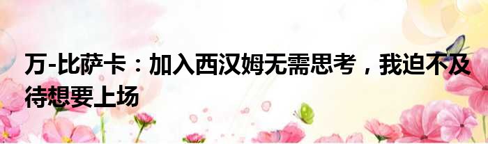 万-比萨卡：加入西汉姆无需思考，我迫不及待想要上场