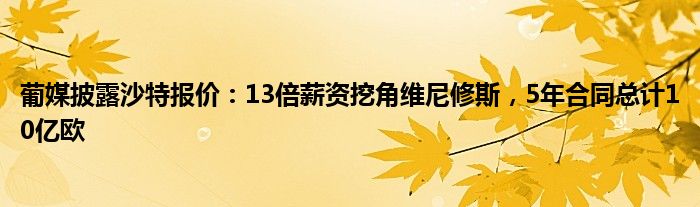 葡媒披露沙特报价：13倍薪资挖角维尼修斯，5年合同总计10亿欧