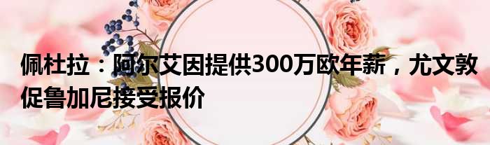 佩杜拉：阿尔艾因提供300万欧年薪，尤文敦促鲁加尼接受报价