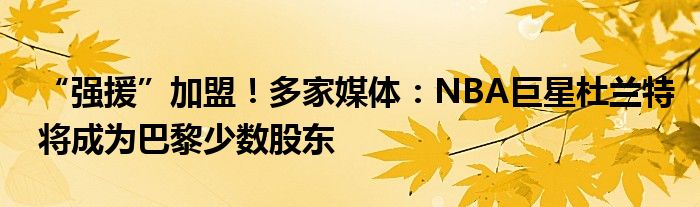“强援”加盟！多家媒体：NBA巨星杜兰特将成为巴黎少数股东