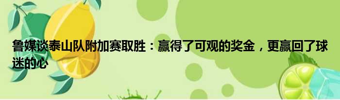 鲁媒谈泰山队附加赛取胜：赢得了可观的奖金，更赢回了球迷的心