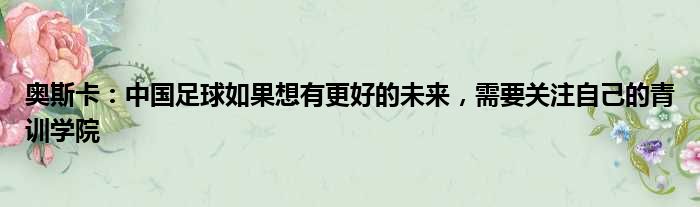奥斯卡：中国足球如果想有更好的未来，需要关注自己的青训学院