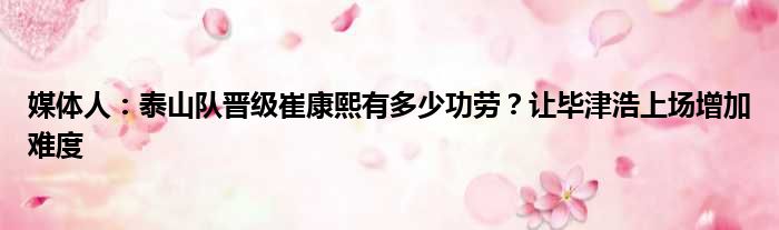 媒体人：泰山队晋级崔康熙有多少功劳？让毕津浩上场增加难度