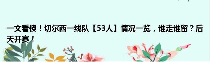 一文看傻！切尔西一线队【53人】情况一览，谁走谁留？后天开赛！