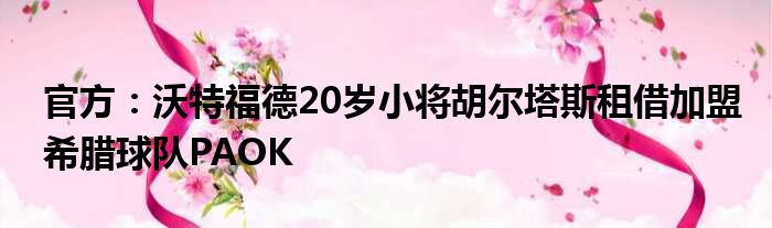 官方：沃特福德20岁小将胡尔塔斯租借加盟希腊球队PAOK