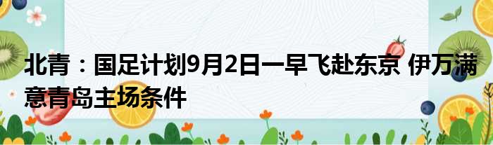 北青：国足计划9月2日一早飞赴东京 伊万满意青岛主场条件