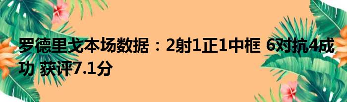 罗德里戈本场数据：2射1正1中框 6对抗4成功 获评7.1分