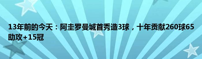 13年前的今天：阿圭罗曼城首秀造3球，十年贡献260球65助攻+15冠