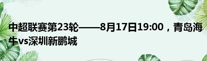 中超联赛第23轮——8月17日19:00，青岛海牛vs深圳新鹏城