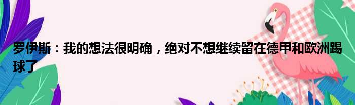 罗伊斯：我的想法很明确，绝对不想继续留在德甲和欧洲踢球了