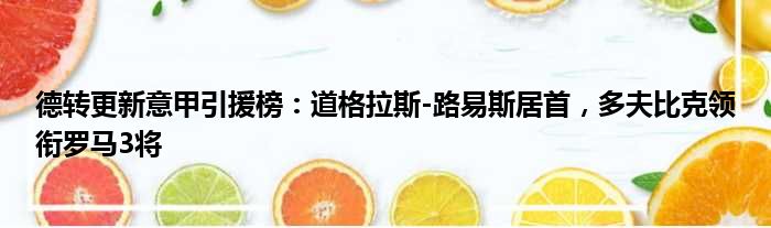 德转更新意甲引援榜：道格拉斯-路易斯居首，多夫比克领衔罗马3将