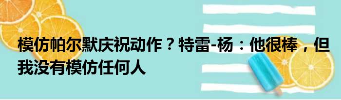 模仿帕尔默庆祝动作？特雷-杨：他很棒，但我没有模仿任何人
