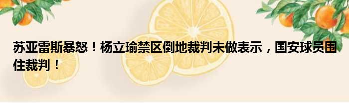 苏亚雷斯暴怒！杨立瑜禁区倒地裁判未做表示，国安球员围住裁判！