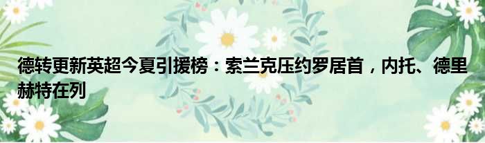 德转更新英超今夏引援榜：索兰克压约罗居首，内托、德里赫特在列