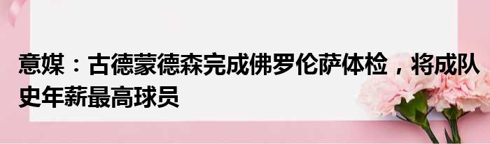 意媒：古德蒙德森完成佛罗伦萨体检，将成队史年薪最高球员