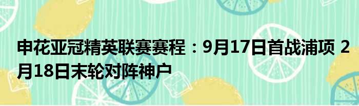 申花亚冠精英联赛赛程：9月17日首战浦项 2月18日末轮对阵神户