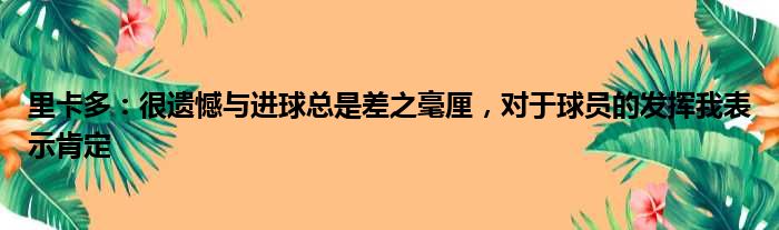 里卡多：很遗憾与进球总是差之毫厘，对于球员的发挥我表示肯定