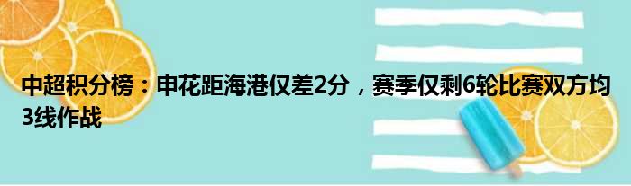 中超积分榜：申花距海港仅差2分，赛季仅剩6轮比赛双方均3线作战
