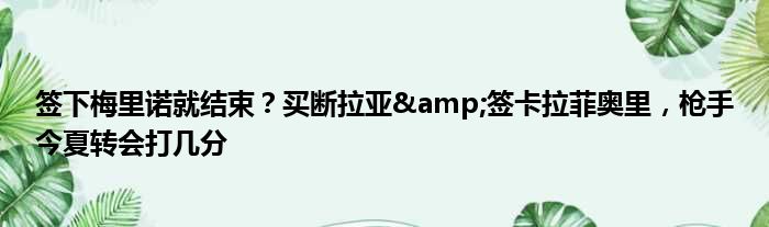 签下梅里诺就结束？买断拉亚&签卡拉菲奥里，枪手今夏转会打几分