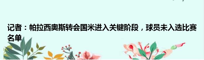 记者：帕拉西奥斯转会国米进入关键阶段，球员未入选比赛名单