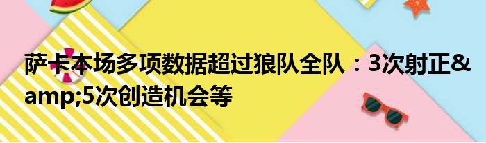 萨卡本场多项数据超过狼队全队：3次射正&5次创造机会等