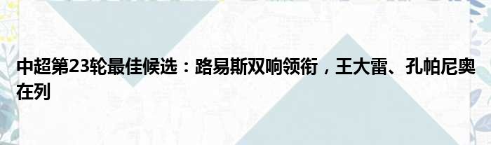 中超第23轮最佳候选：路易斯双响领衔，王大雷、孔帕尼奥在列