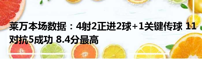 莱万本场数据：4射2正进2球+1关键传球 11对抗5成功 8.4分最高