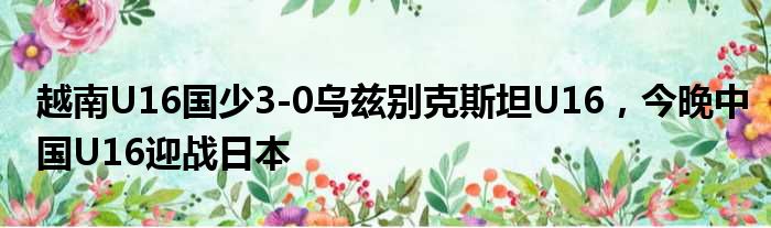 越南U16国少3-0乌兹别克斯坦U16，今晚中国U16迎战日本