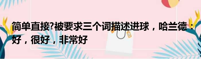 简单直接?被要求三个词描述进球，哈兰德：好，很好，非常好