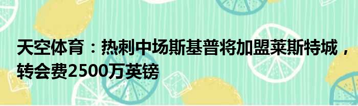 天空体育：热刺中场斯基普将加盟莱斯特城，转会费2500万英镑