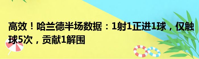 高效！哈兰德半场数据：1射1正进1球，仅触球5次，贡献1解围