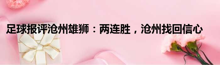 足球报评沧州雄狮：两连胜，沧州找回信心