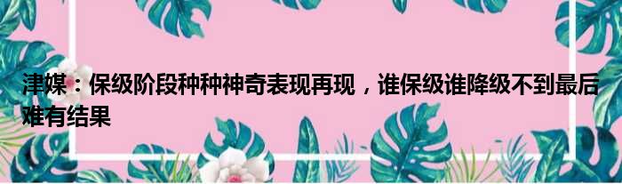 津媒：保级阶段种种神奇表现再现，谁保级谁降级不到最后难有结果