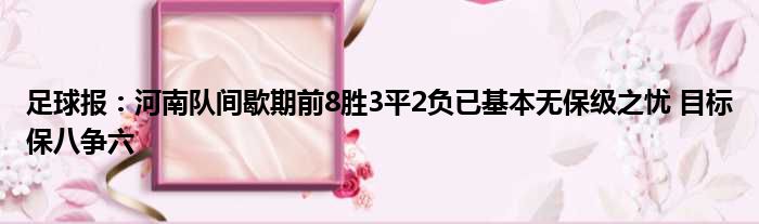 足球报：河南队间歇期前8胜3平2负已基本无保级之忧 目标保八争六