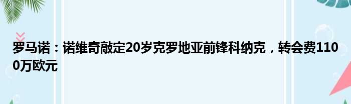 罗马诺：诺维奇敲定20岁克罗地亚前锋科纳克，转会费1100万欧元