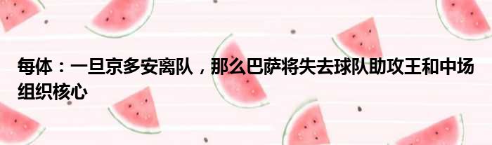 每体：一旦京多安离队，那么巴萨将失去球队助攻王和中场组织核心