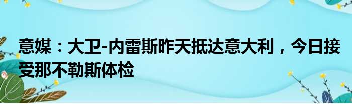 意媒：大卫-内雷斯昨天抵达意大利，今日接受那不勒斯体检
