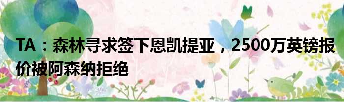 TA：森林寻求签下恩凯提亚，2500万英镑报价被阿森纳拒绝