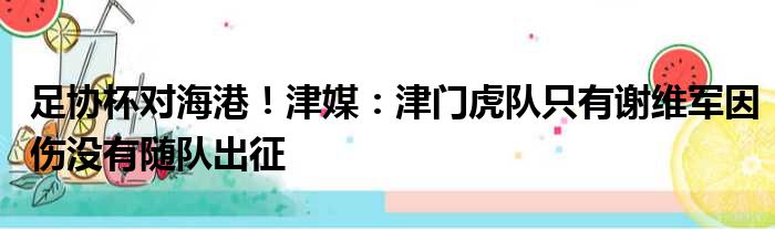 足协杯对海港！津媒：津门虎队只有谢维军因伤没有随队出征