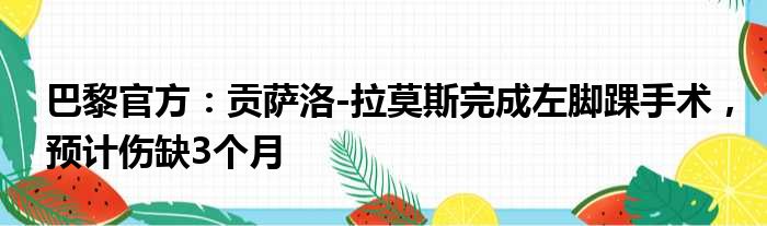 巴黎官方：贡萨洛-拉莫斯完成左脚踝手术，预计伤缺3个月