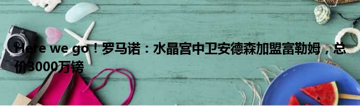 Here we go！罗马诺：水晶宫中卫安德森加盟富勒姆，总价3000万镑