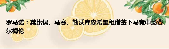 罗马诺：莱比锡、马赛、勒沃库森希望租借签下马竞中场费尔梅伦