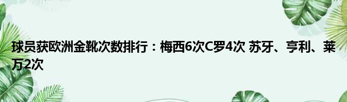 球员获欧洲金靴次数排行：梅西6次C罗4次 苏牙、亨利、莱万2次